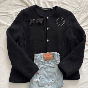 Brooks Brothers Black boiled wool  Cardigan